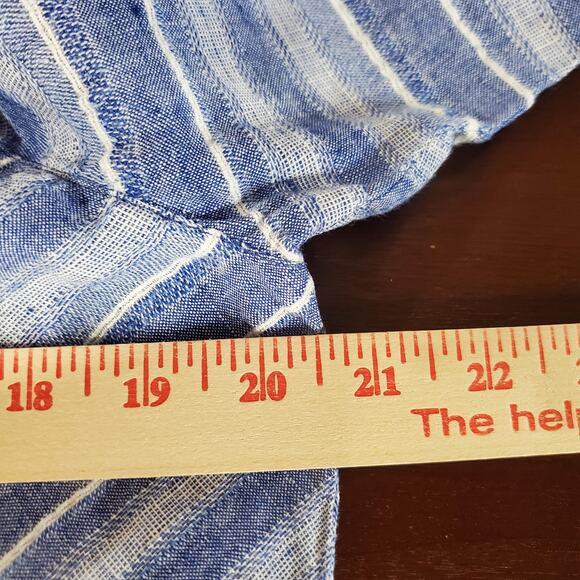 Nic + Zoe Freshwater Striped Linen Tunic Top Size L Blue Boho Raw Fringe Hem - Picture 10 of 11